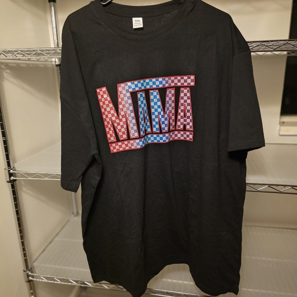 Tops - Black Graphic Tee with Red and Blue Design